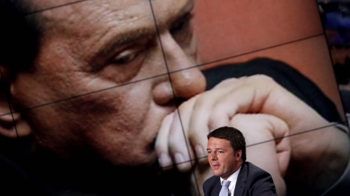 Italy, Rome: Charismatic Florence's Mayor Matteo Renzi during the popular TV talk show 'Porta a Porta'