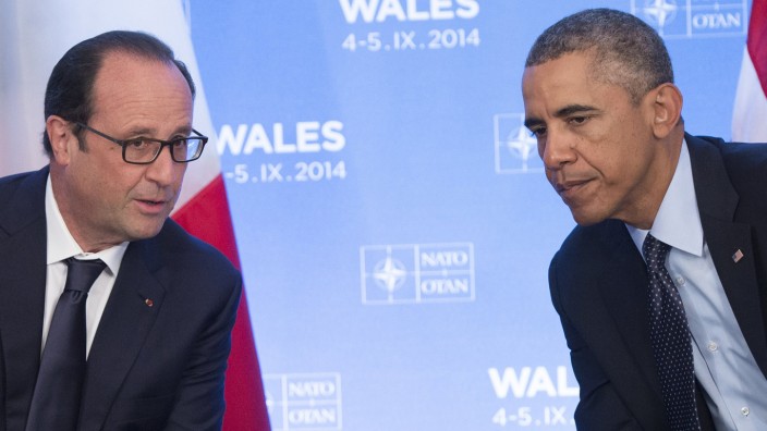 Kampf gegen IS: Staatschef François Hollande und US-Präsident Barack Obama während des Nato-Gipfels in Wales: Frankreich folgt den USA und fliegt Luftangriffe gegen die IS-Terrormiliz im Irak.