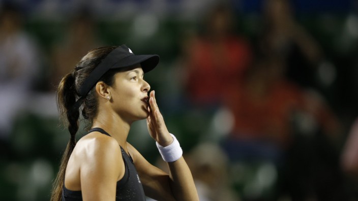 Ivanovic blows a kiss to the crowd after defeating Safarova in their Pan Pacific Open women's singles quarterfinal tennis match in Tokyo