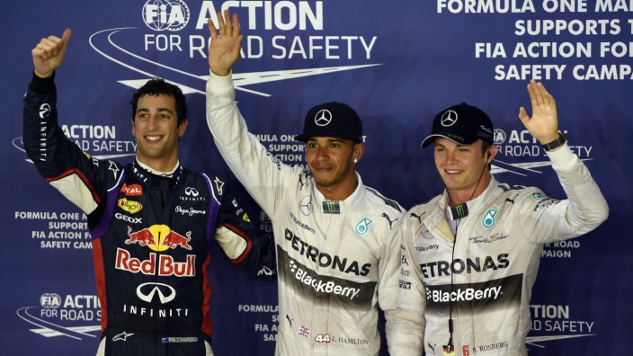 Formel-1-Qualifying Singapur: Glückliche Gewinner: Daniel Ricciardo, Lewis Hamilton und Nico Rosberg (v.l.n.r.)