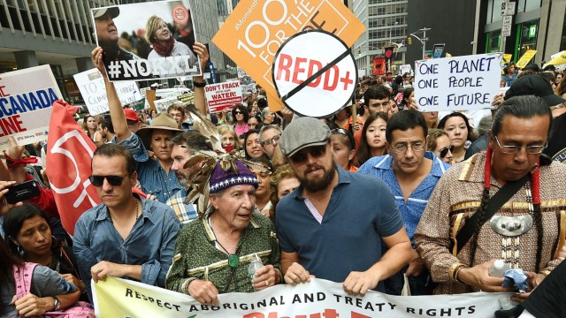 Rekordbeteiligung bei Protest in New York: Schauspieler und Klimaschutz-Aktivist Leonardo DiCaprio war nur einer der prominenten Teilnehmer des People's Climate March in New York