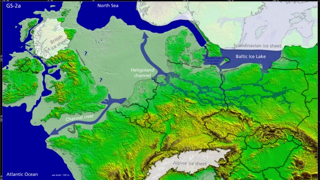Archäologie: Europa vor rund 16 000 Jahren, relativ zu Beginn der Erwärmung. Die weiß dargestellten Eisschilde sind bereits auf dem Rückzug.