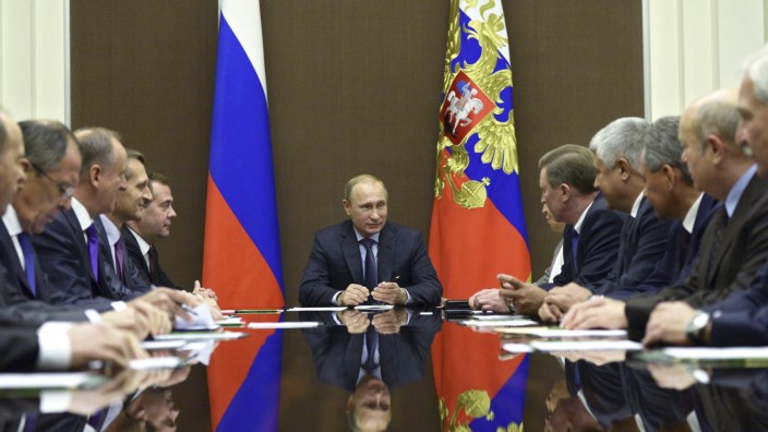 Russia's President Putin chairs a meeting of the Security Council at the Bocharov Ruchei state residence in Sochi