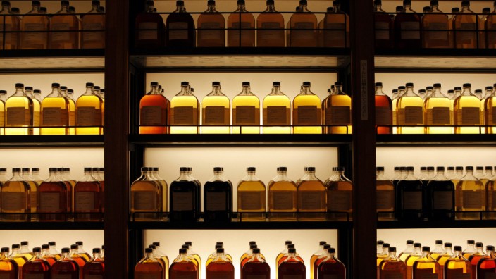 File photo of bottles of Suntory Holdings single cask whisky displayed at its Yamazaki Distillery in Shimamoto town