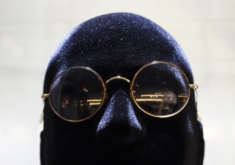 Spectacles worn by John Lennon are pictured on display at Julien's Auctions for the upcoming 'Icons & Idols: Rock n Roll' auction in Beverly Hills