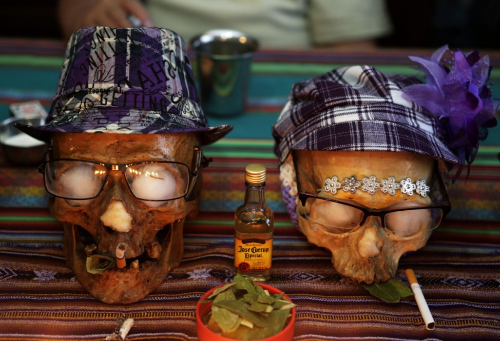 Skulls of Paulino and Juanita are seen on a table a day before the 'Dia de los natitas' (Day of the Skull) celebrations at the General Cemetery of La Paz