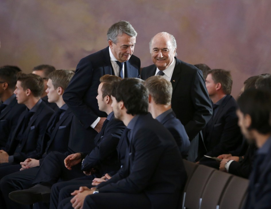 FIFA President Blatter and DFB President Niersbach arrive for Silver Bay Laurel Leaf award ceremony in Berlin