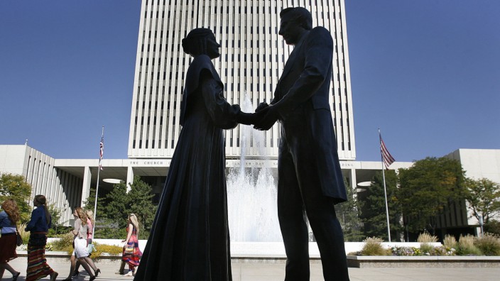 Bestätigung durch Glaubensgemeinschaft: Die Statue von Joseph und Emma Smith in Salt Lake City.