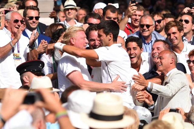 Novak Djokovic Ser And Boris Becker TENNIS Wimbledon 2014 xTennisMagazinex PUBLICATIONxNOTxINxF