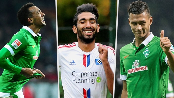 Talente bei HSV und Werder: Talente des Nordens: Melvyn Lorenzen, Mohamed Gouaida und Davie Selke (von links).