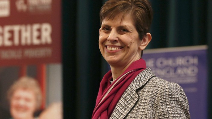 Libby Lane, a suffragan (Assistant) bishop in the Diocese of Chester, smiles before the announcement of her forthcoming appointment as the new Bishop of Stockport, in the Town Hall in Stockport