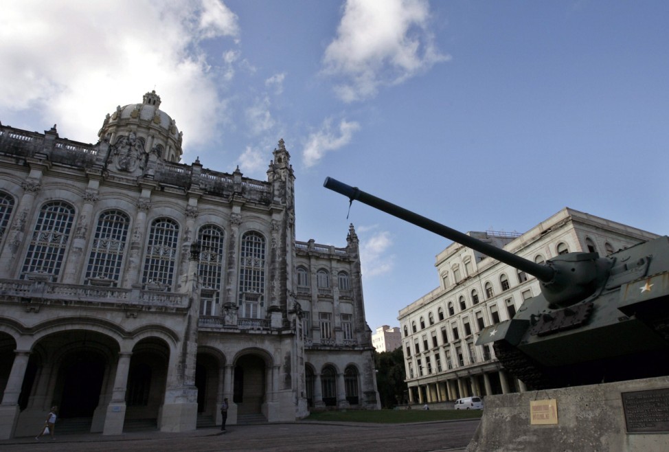A Soviet tank used by Fidel Castro during the US-backed invasion attempt of the Bay of Pigs in 1961 is displayed in front of the Museum of the Revolution in Havana