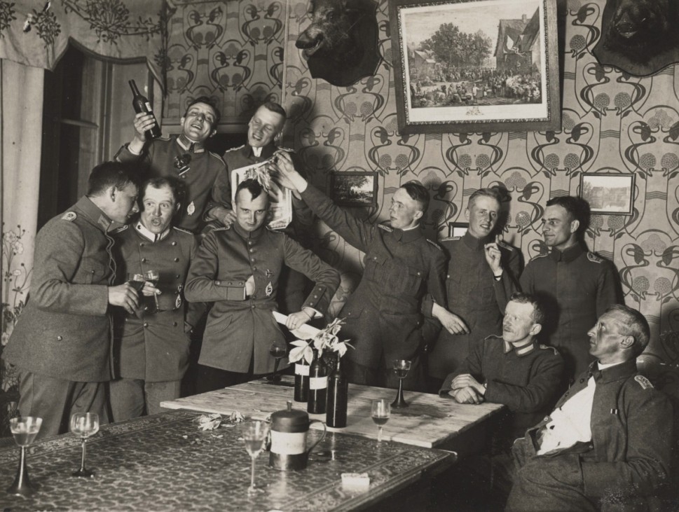 German officers of Flieger Abteilung 280 have a party at a house where they are stationed near the Western Front