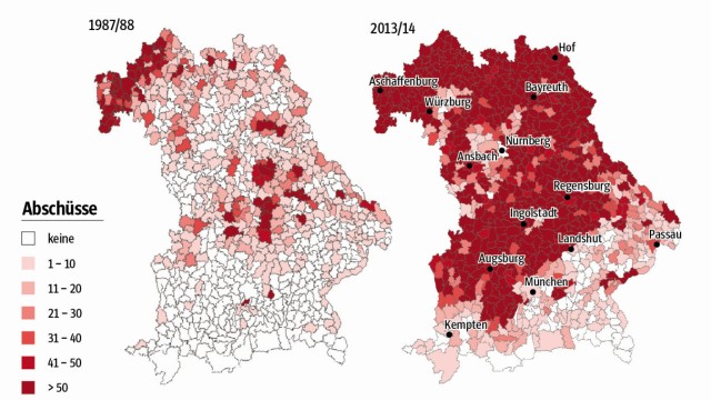 Schwarzkittel-Plage: SZ-Grafik; Quelle: Staatsministerium für Ernährung, Landwirtschaft und Forsten
