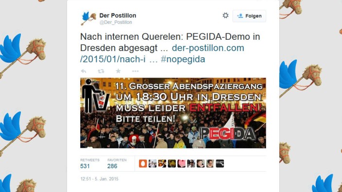Realsatire im Internet: Abgesagt vom Postillon: Die Satireseite cancelt die Pegida-Demonstration in Dresden.