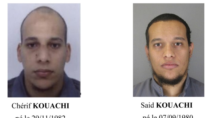 A call for witnesses released by the Paris Prefecture de Police  shows the photos of two brothers who are actively being sought for questioning in the shooting at the Paris offices