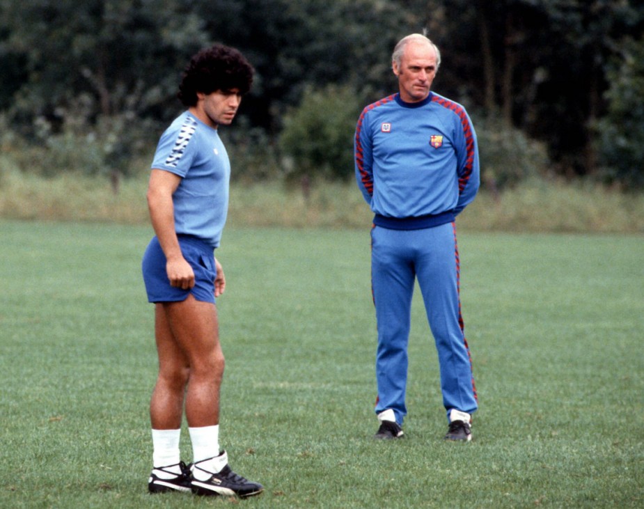 Diego Armando Maradona mit Trainer Udo Lattek beide FC Barcelona; Udo Lattek