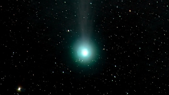 Sternenhimmel: Zweiatomige Kohlenstoffverbindungen in den Gasen des Schweifs lassen Komet Lovejoy grünlich schimmern