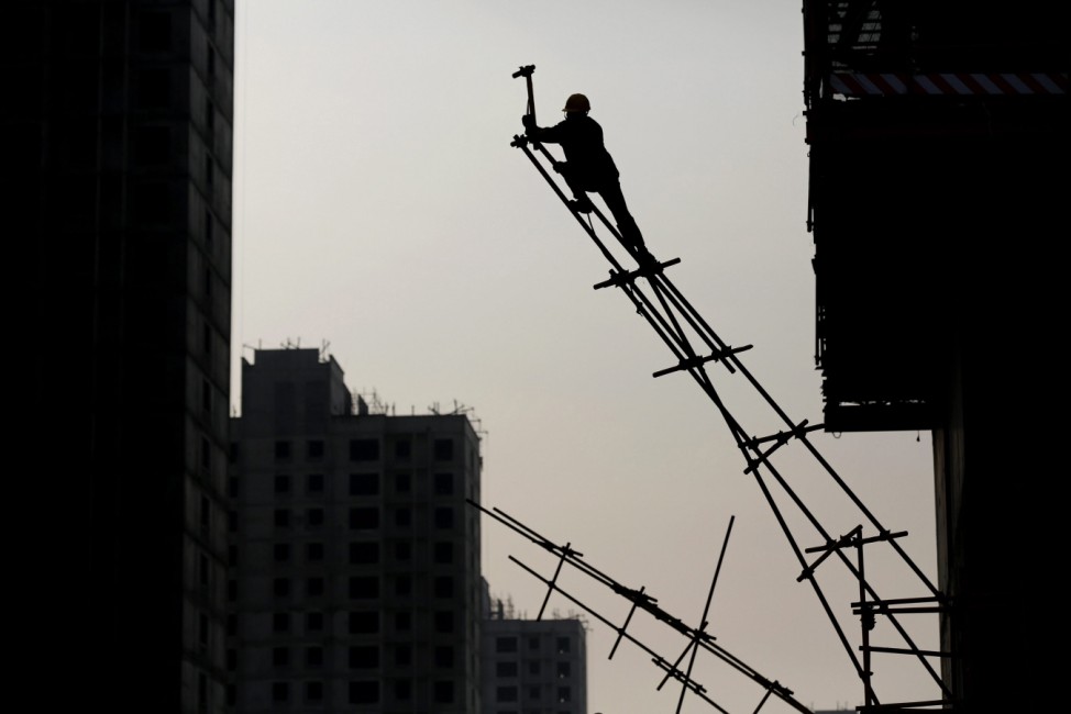 A Chinese migrant worker at a construction site in Beijing