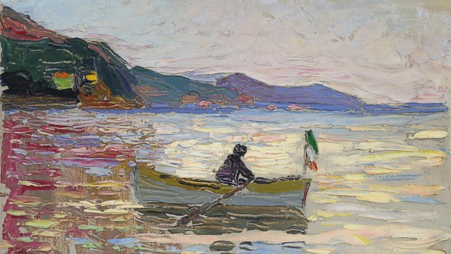 Franz-Marc-Museum: Sieht aus wie ein impressionistisches Gemälde, und ist von Wassily Kandinsky: "Rapallo, Boot im Meer", von 1906.
