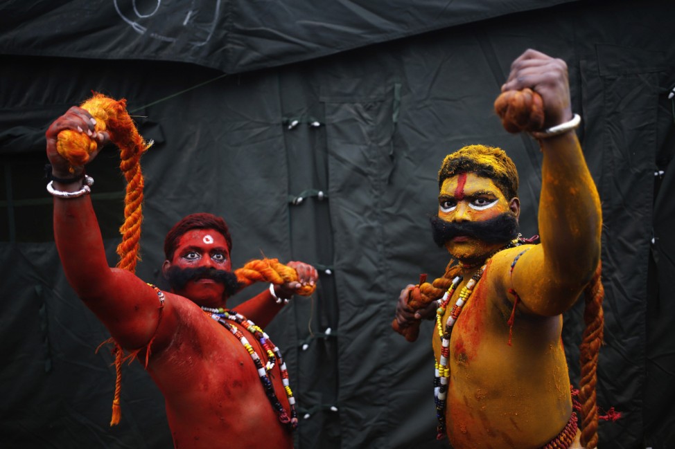 Artists from Telangana perform during a media preview for the Republic Day parade in New Delhi