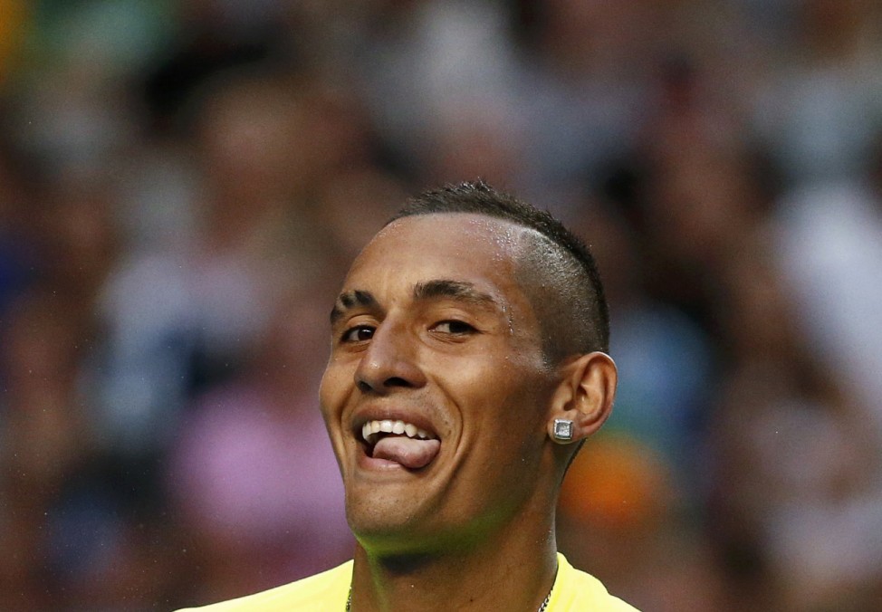 Nick Kyrgios of Australia reacts during his men's singles fourth round match against Andreas Seppi of Italy at the Australian Open 2015 tennis tournament in Melbourne