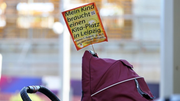Protest für Kita-Plätze in Leipzig