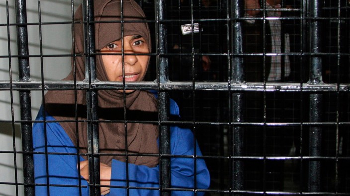 File photo of Iraqi Sajida al-Rishawi inside a military court at Juwaida prison in Amman