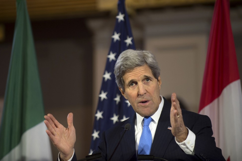 U.S. Secretary of State John Kerry addresses the media in Boston,