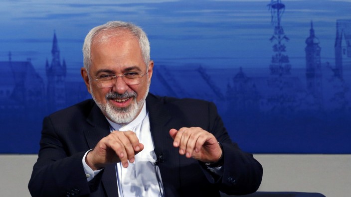 Iran's foreign minister Zarif gestures during an open debate during the 51st Munich Security Conference in Munich