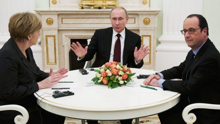 Vladimir Putin, Francois Hollande, Angela Merkel