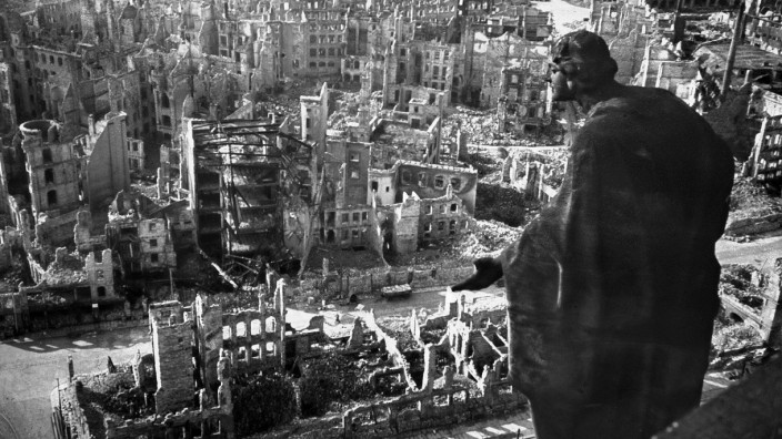 A photo taken from Dresden's townhall of the destroyed old town of the historic city after the allied bombings in February 1945.