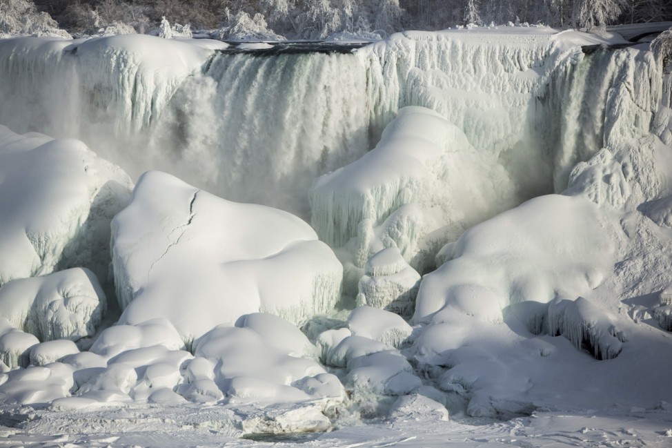 A partially frozen American Falls in sub freezing temperatures is seen in Niagara Falls Ontario