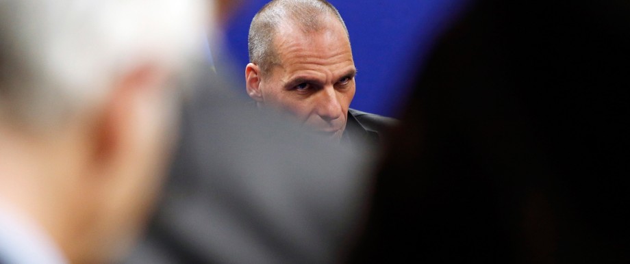 Greek Finance Minister Varoufakis addresses a news conference after an euro zone finance ministers meeting in Brussels