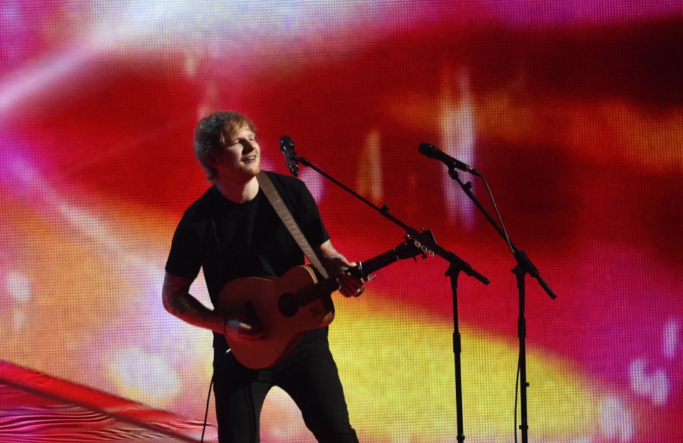 Singer Ed Sheeran performs during the BRIT music awards at the O2 Arena in Greenwich, London