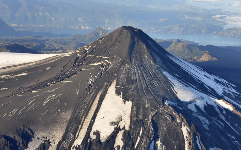 An aerial view of the Villarrica volcano is seen south of Santiago