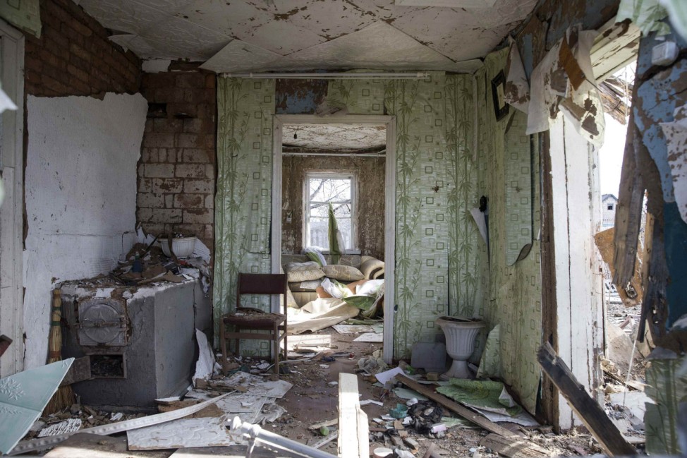 A house which was damaged by fighting is seen in the town of Debaltseve