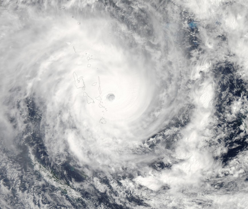 Cyclone Pam nears Vanuatu in this image from the Moderate Resolution Imaging Spectroradiometer on NASA's Aqua satellite