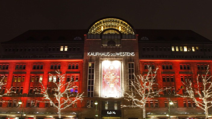 The KaDeWe department store is illuminated with Christmas decorations in Berlin