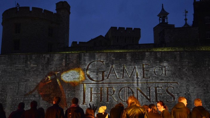 Fans wait for guests to arrive at the world premiere of the television fantasy drama 'Game of Thrones' series 5, at The Tower of London