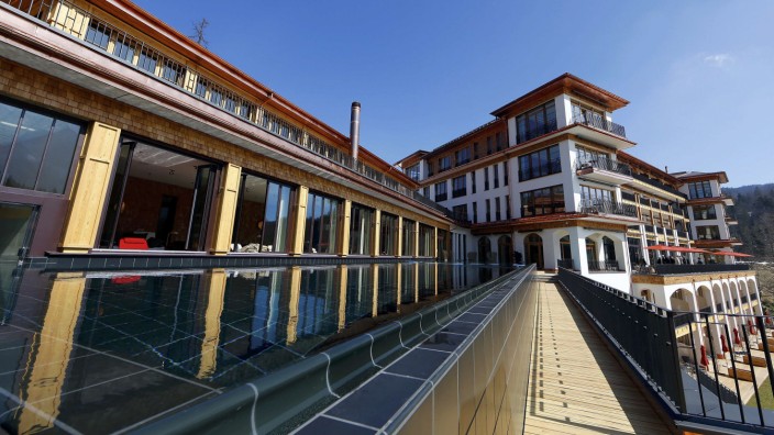 The spa area of the new building of the hotel castle Elmau in Kruen near the southern Bavarian resort of Garmisch-Partenkirchen
