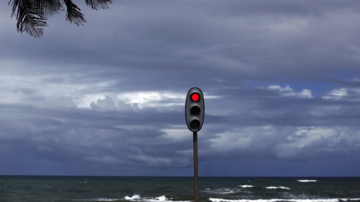 Traffic lights are seen on Itapua beach ahead of the 2014 World Cup in Salvador