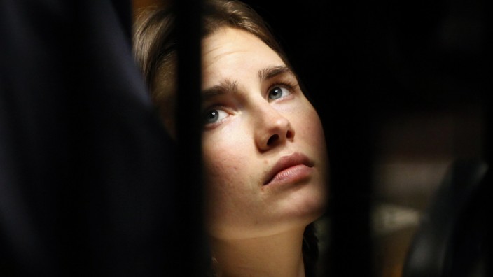 File photo of Amanda Knox, the U.S. student convicted of killing her British flatmate in Italy in 2007, looking on during a trial session in Perugia