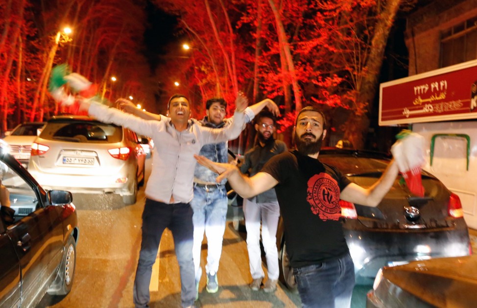 Iranians celebrate after nuclear talks in the street of Tehran