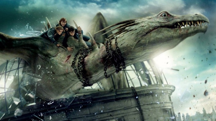 Kino: Harry, Hermine und Ron fliehen auf einem Drachen. Der könnte auch im neuen Film vorkommen, die drei Jugendlichen nicht.
