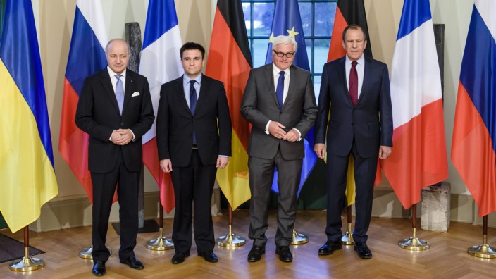 Treffen in Berlin: Die Außenminister Frankreichs, der Ukraine, Deutschlands und Russlands (von links)