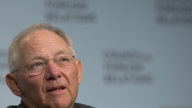 German Finance Minister Wolfgang Schauble speaks at the Council on Foreign Relations in New York