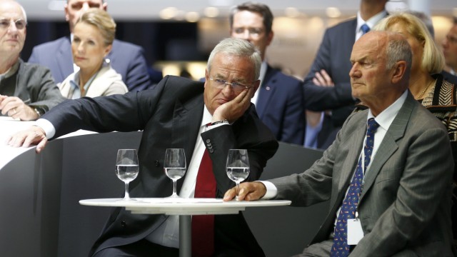 Volkswagen's CEO Winterkorn and Piech chairman of the supervisory board attend Frankfurt Motor Show