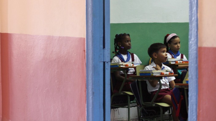 Second graders attend class at a school in Havana