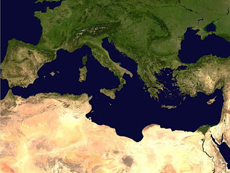 Das Mittelmeer auf einem Satellitenfoto der NASA